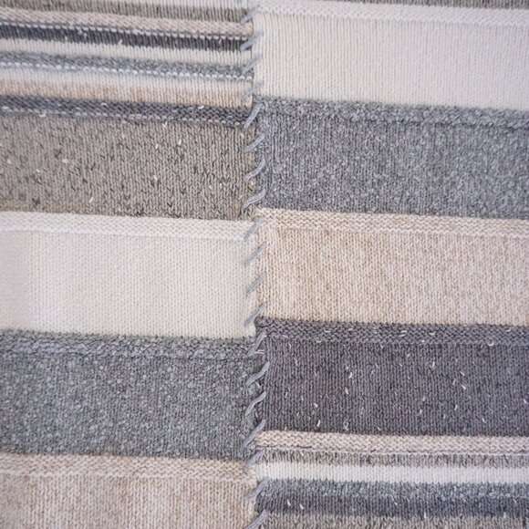 Liz Claiborne Patchwork Knit Sweater Neutral Gray Cream Minimalist Cottagecore L - Picture 6 of 9